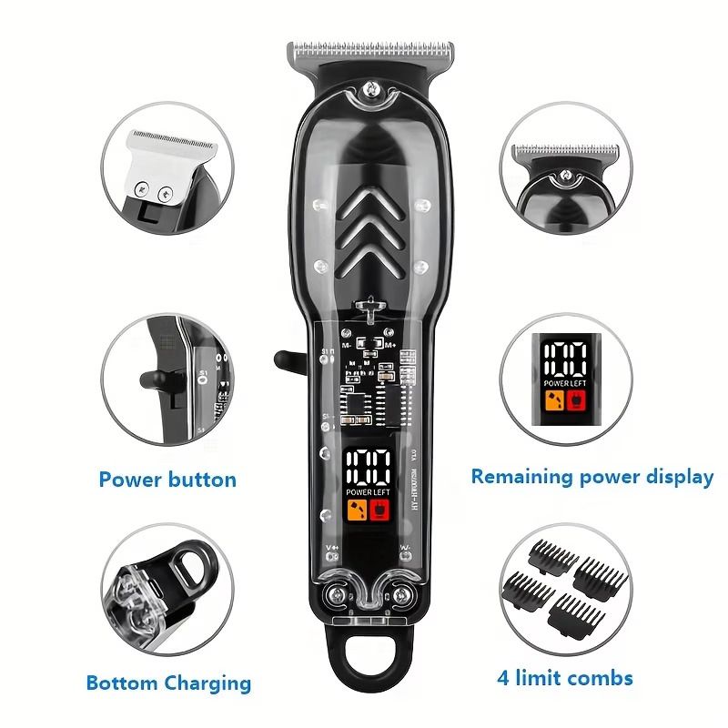 Men's Hair Clipper, Professional Transparent Hair Cutting Kit, Vintage Pompadour Electric Hair Clipper, Electric Grooming Tool, Suitable for Personal or Salon Stylist Use, Gift for Men