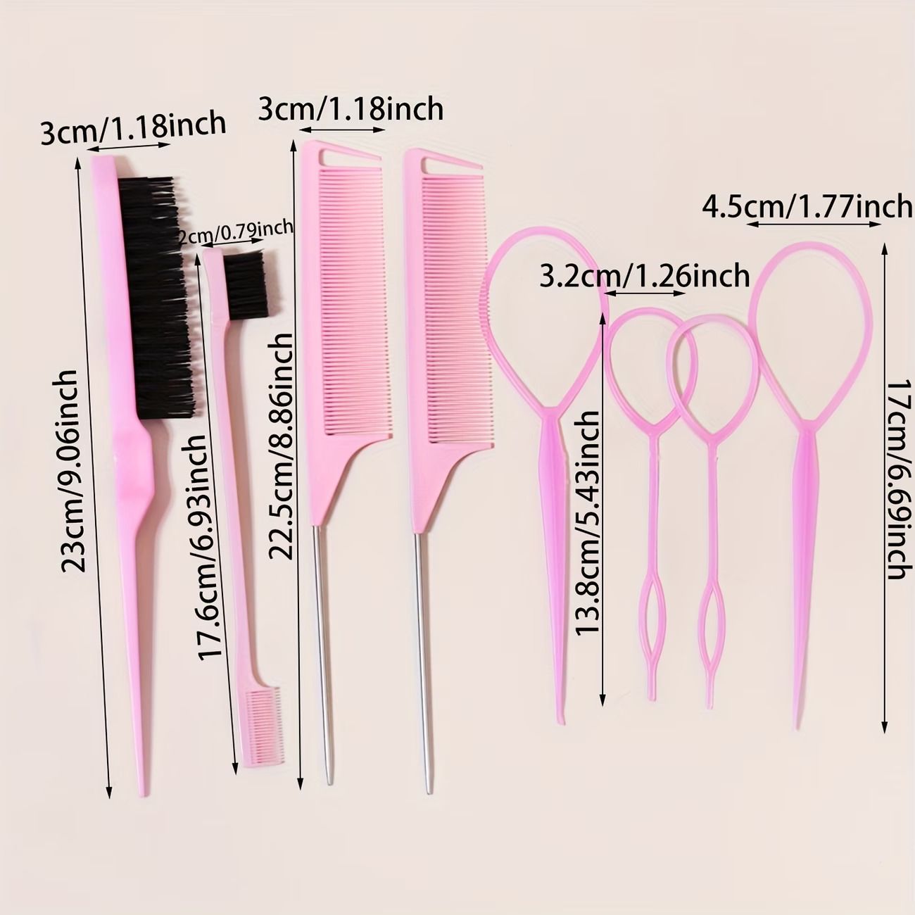8pcs Hair Styling Tools, Including 2 Pairs of French Braid Rings, 2 Rat Tail Combs, 1 Tearing Comb Brush, And 1 Edge Control Brush for Hair Arrangement.