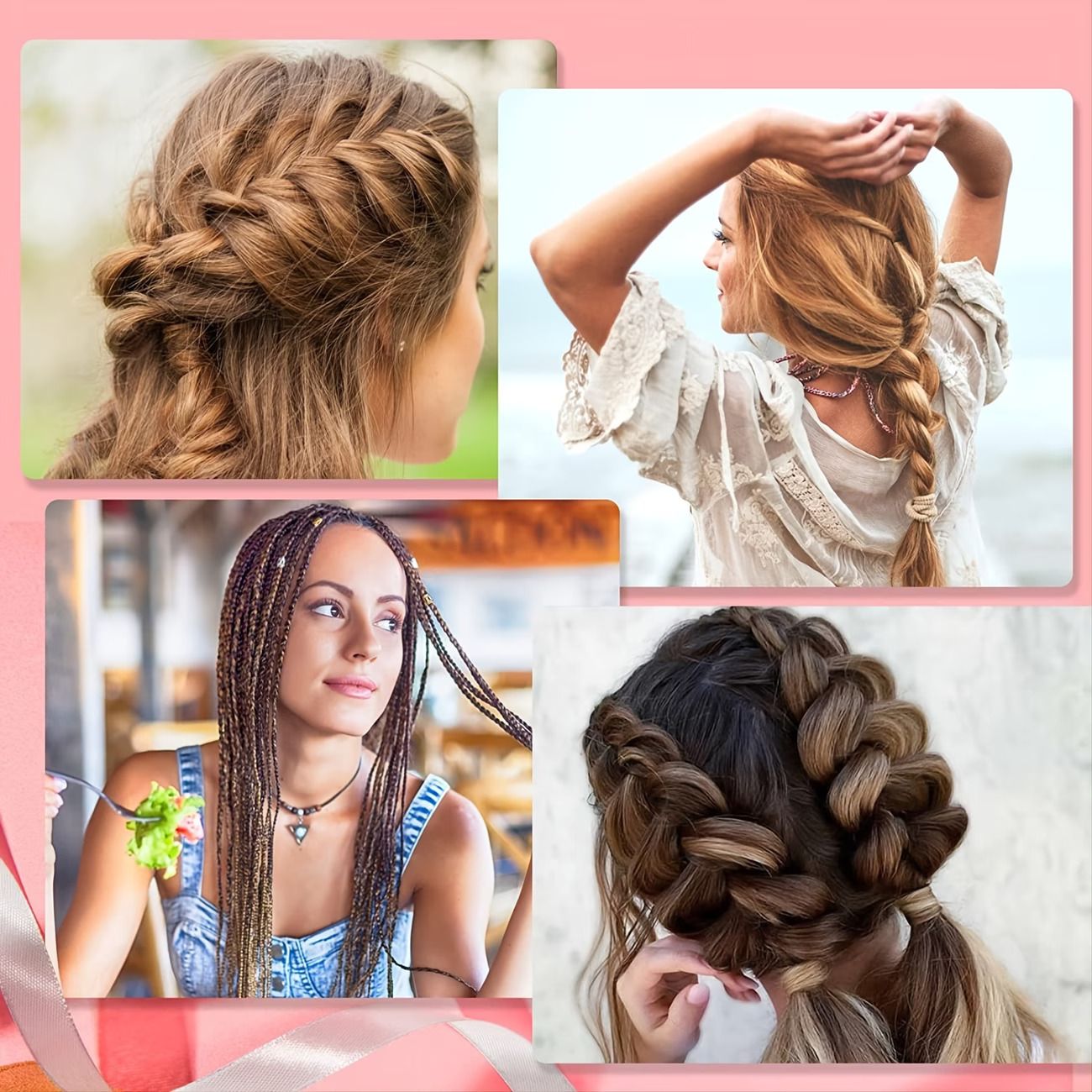 8pcs Hair Styling Tools, Including 2 Pairs of French Braid Rings, 2 Rat Tail Combs, 1 Tearing Comb Brush, And 1 Edge Control Brush for Hair Arrangement.