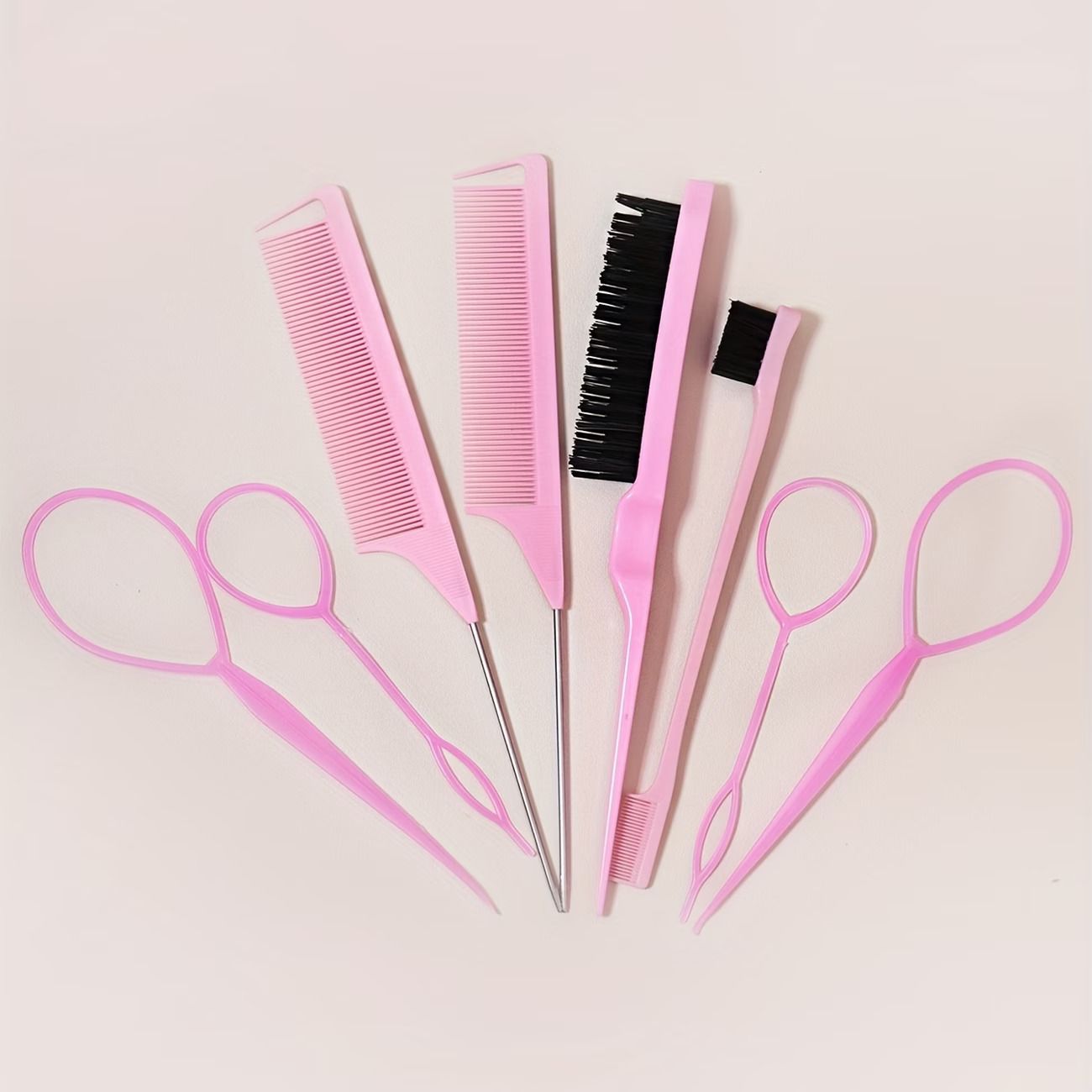 8pcs Hair Styling Tools, Including 2 Pairs of French Braid Rings, 2 Rat Tail Combs, 1 Tearing Comb Brush, And 1 Edge Control Brush for Hair Arrangement.