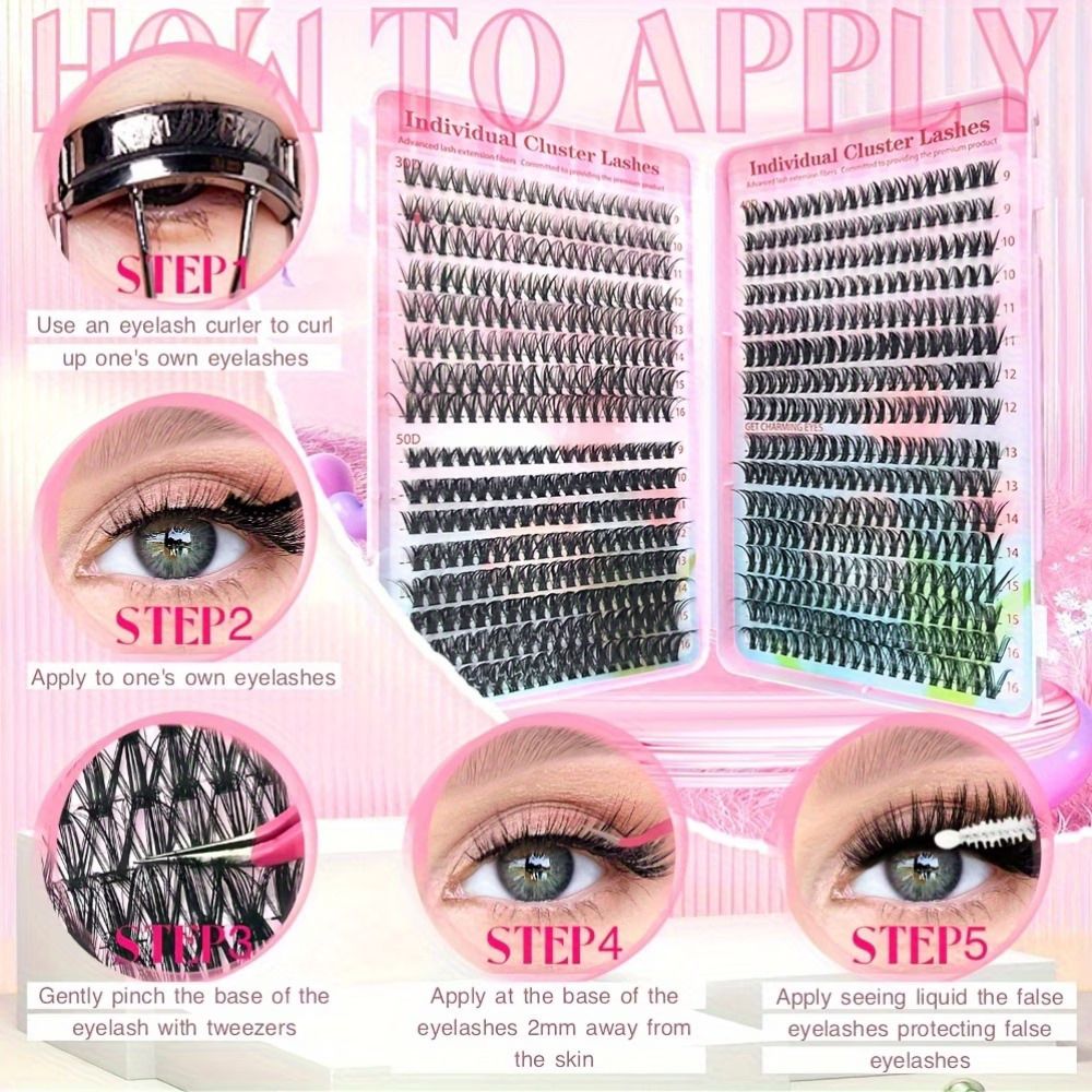 640pcs Eyelash Extension Kit, Containing Individual Lash Clusters with Mixed Lengths of 9-16 Mm, Available in 30D, 40D, And 50D Curl Types. This Eyelash Kit Includes, Sealant, And a Brush.
