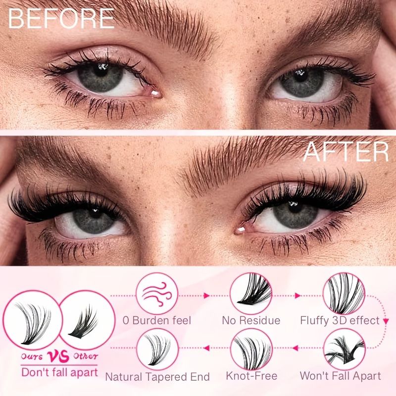 640pcs Eyelash Extension Kit, Containing Individual Lash Clusters with Mixed Lengths of 9-16 Mm, Available in 30D, 40D, And 50D Curl Types. This Eyelash Kit Includes, Sealant, And a Brush.
