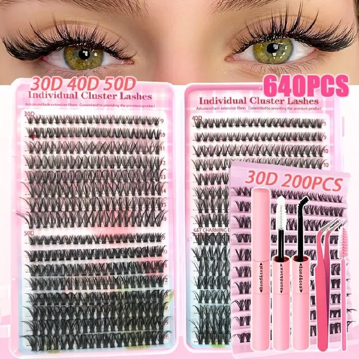 640pcs Eyelash Extension Kit, Containing Individual Lash Clusters with Mixed Lengths of 9-16 Mm, Available in 30D, 40D, And 50D Curl Types. This Eyelash Kit Includes, Sealant, And a Brush.