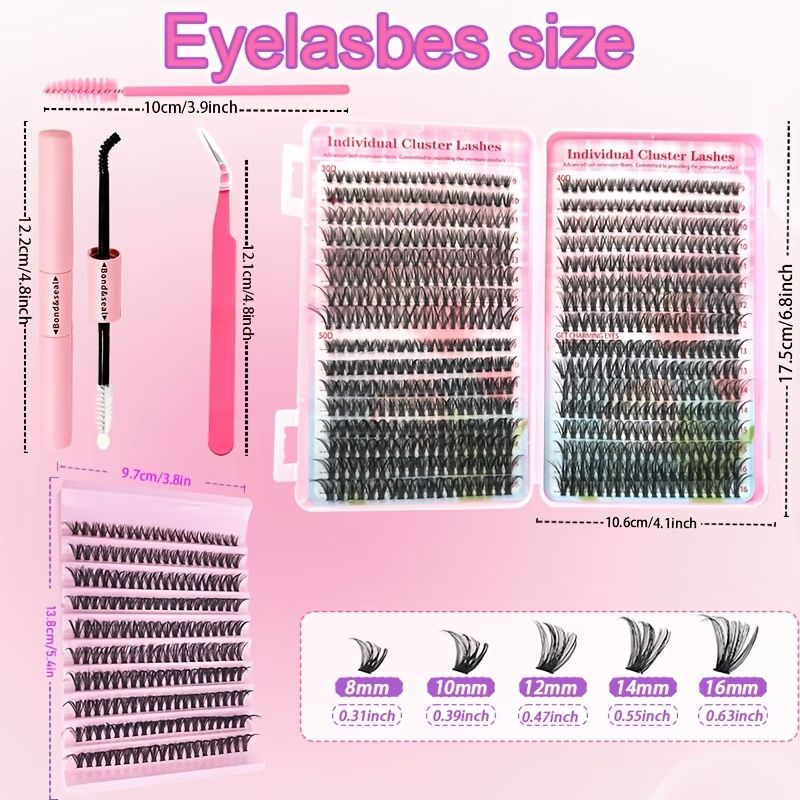 640pcs Eyelash Extension Kit, Containing Individual Lash Clusters with Mixed Lengths of 9-16 Mm, Available in 30D, 40D, And 50D Curl Types. This Eyelash Kit Includes, Sealant, And a Brush.