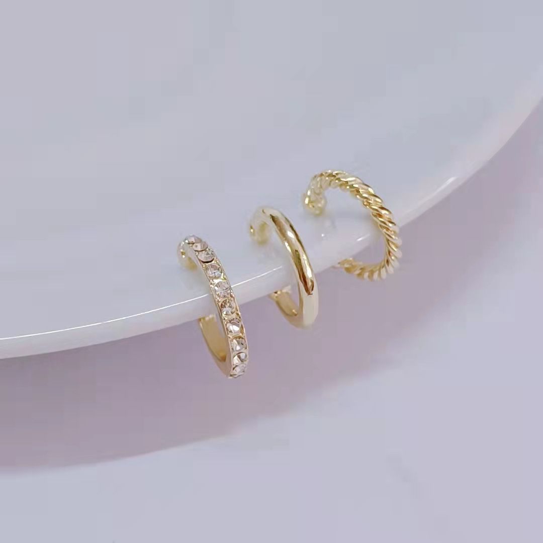 3 Pieces/Set Ear Clip Without Ear Holes, Ear Bone Clip with diamond inlay, C-shaped personality, fashionable temperament, compact ear clip