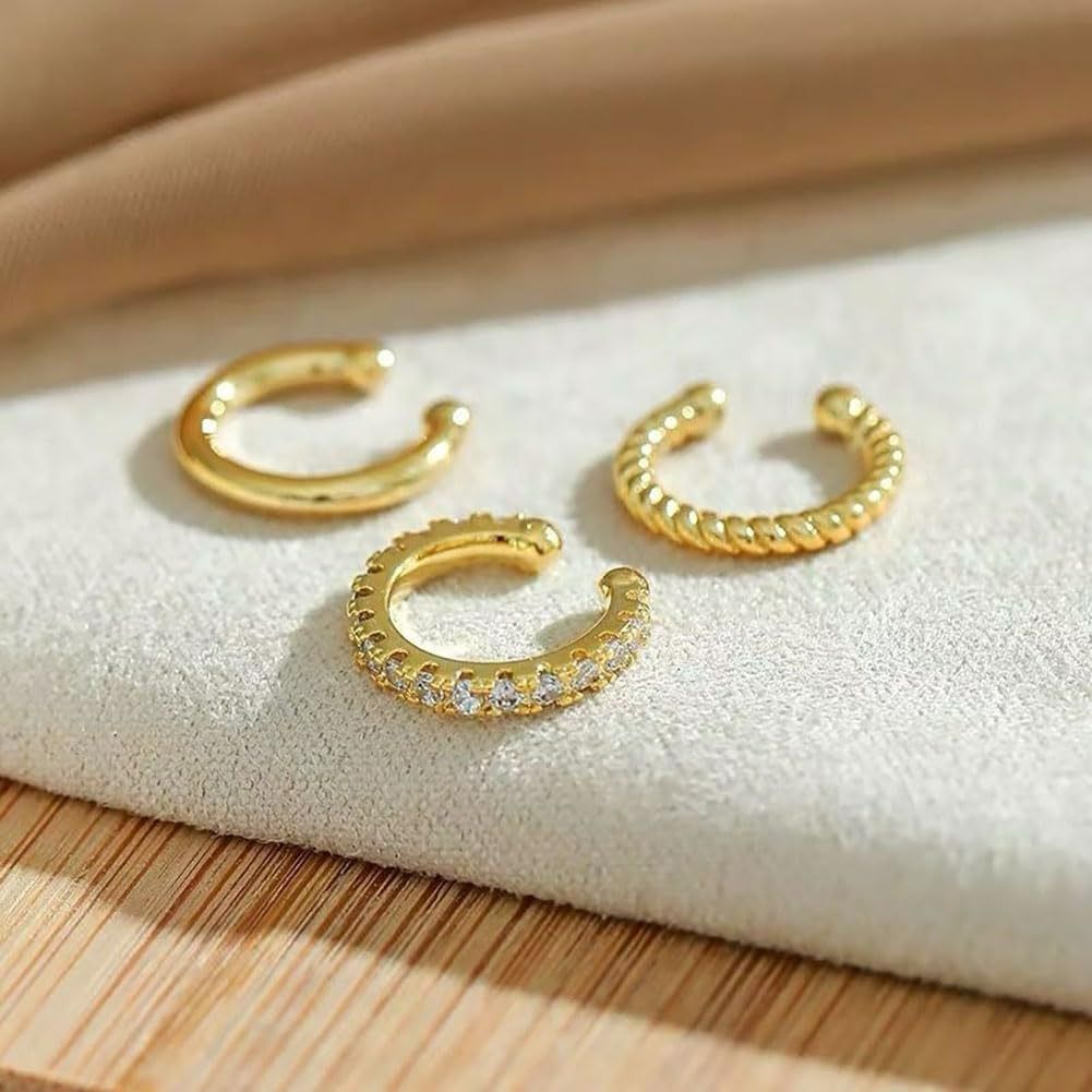 3 Pieces/Set Ear Clip Without Ear Holes, Ear Bone Clip with diamond inlay, C-shaped personality, fashionable temperament, compact ear clip