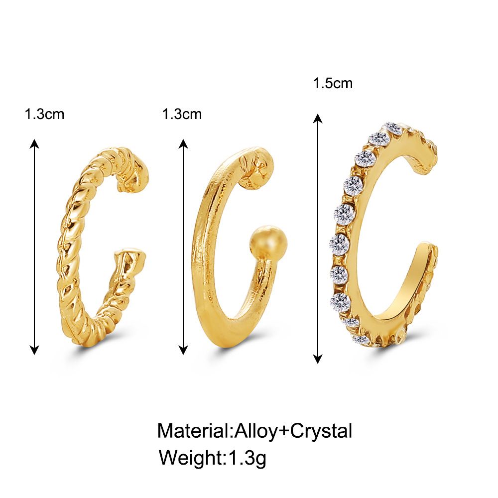 3 Pieces/Set Ear Clip Without Ear Holes, Ear Bone Clip with diamond inlay, C-shaped personality, fashionable temperament, compact ear clip