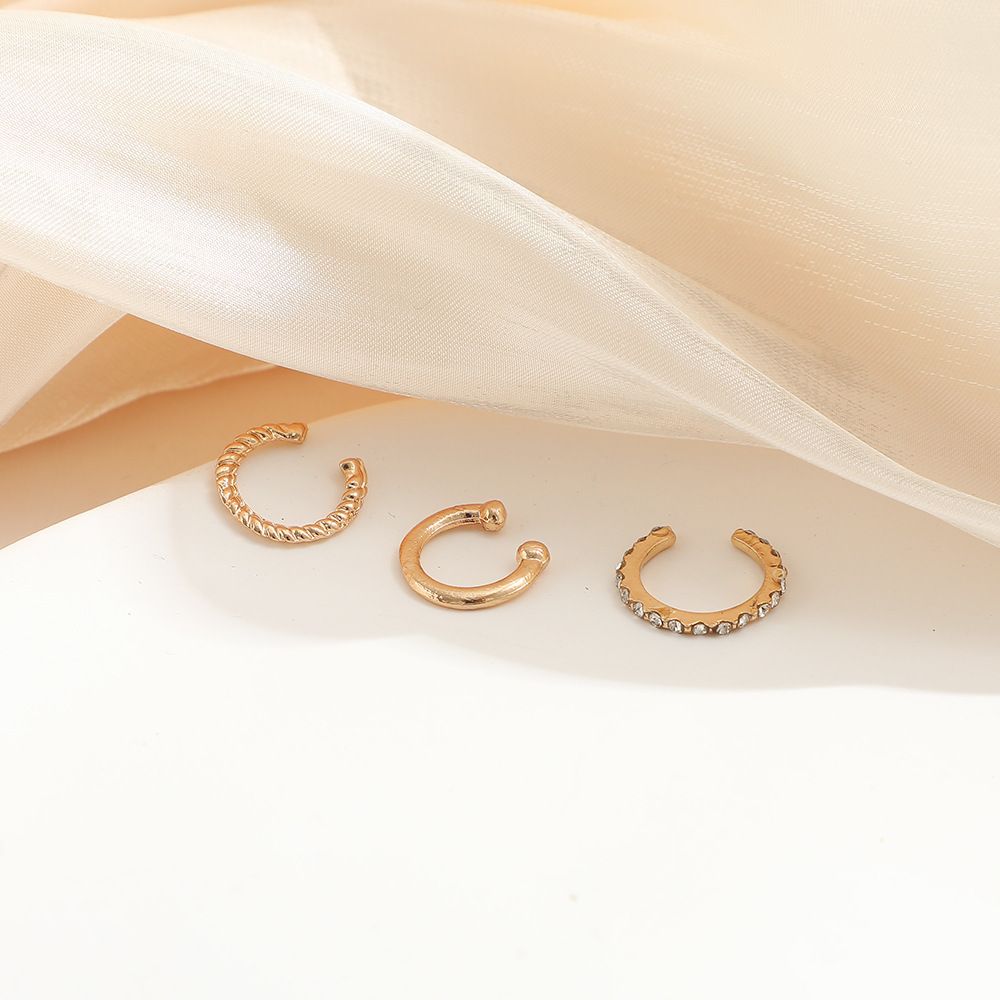 3 Pieces/Set Ear Clip Without Ear Holes, Ear Bone Clip with diamond inlay, C-shaped personality, fashionable temperament, compact ear clip