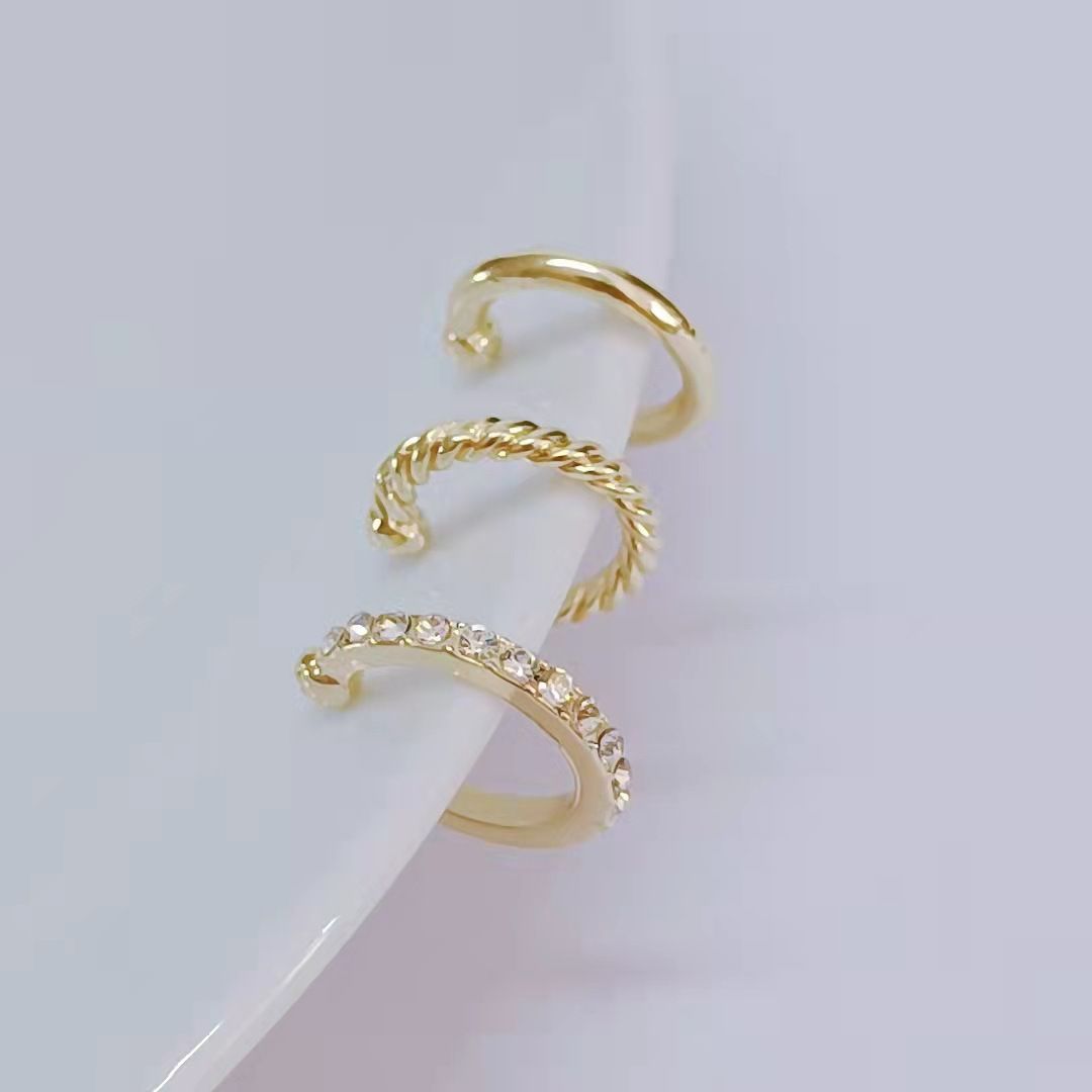 3 Pieces/Set Ear Clip Without Ear Holes, Ear Bone Clip with diamond inlay, C-shaped personality, fashionable temperament, compact ear clip