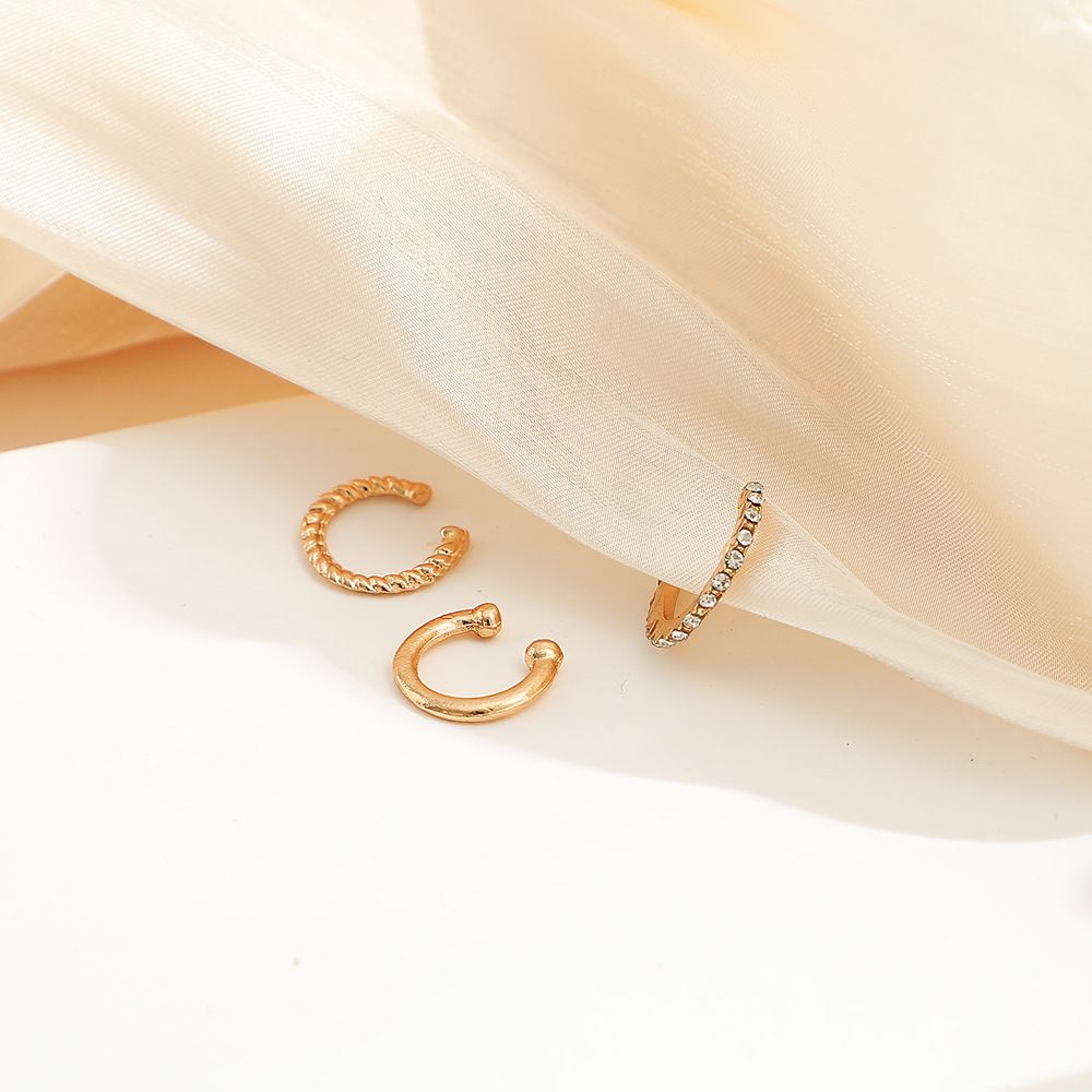 3 Pieces/Set Ear Clip Without Ear Holes, Ear Bone Clip with diamond inlay, C-shaped personality, fashionable temperament, compact ear clip