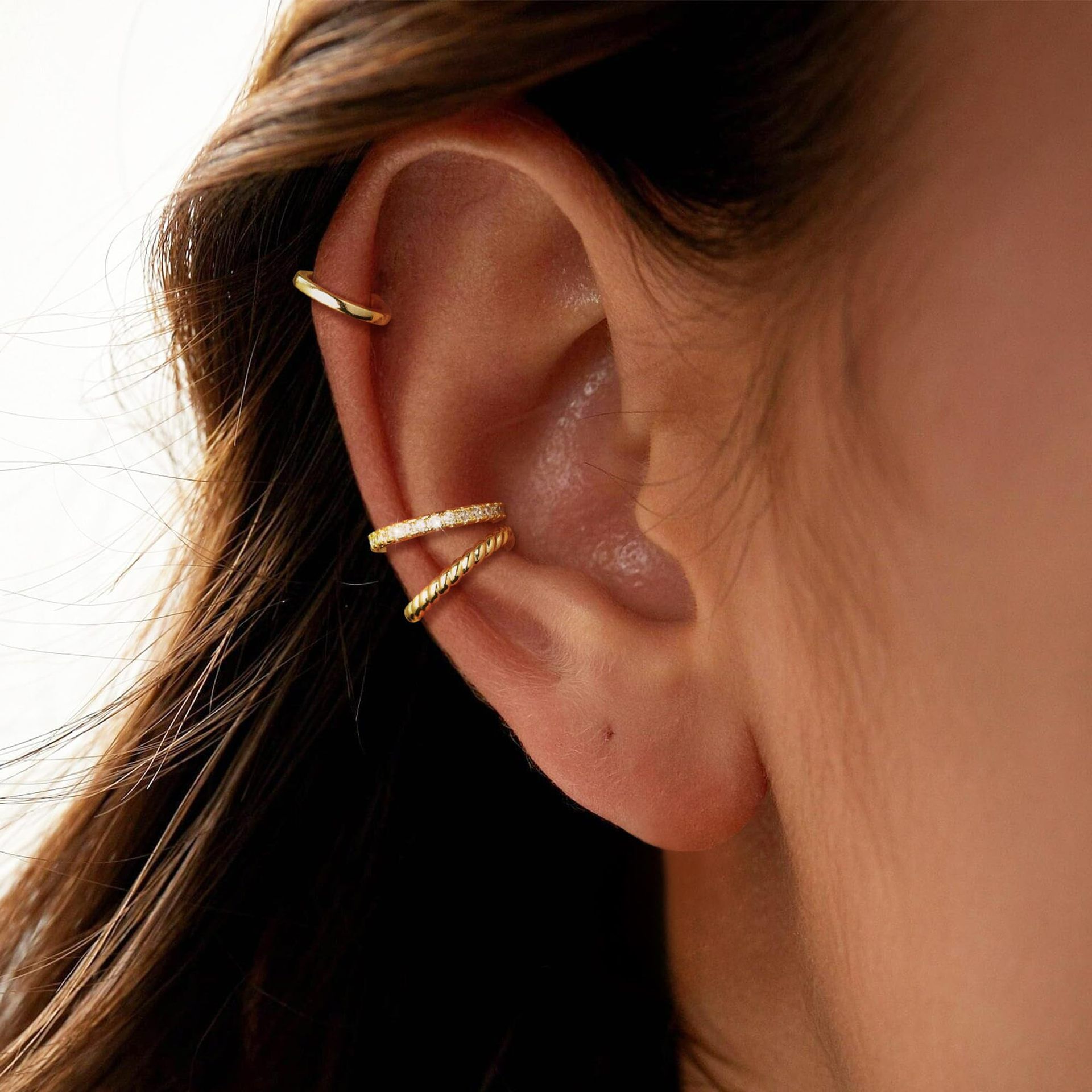 3 Pieces/Set Ear Clip Without Ear Holes, Ear Bone Clip with diamond inlay, C-shaped personality, fashionable temperament, compact ear clip