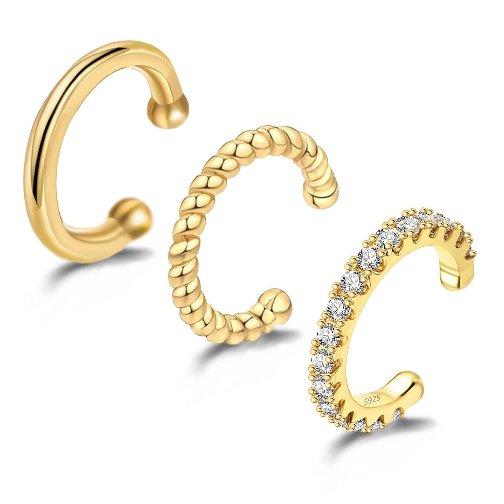 3 Pieces/Set Ear Clip Without Ear Holes, Ear Bone Clip with diamond inlay, C-shaped personality, fashionable temperament, compact ear clip