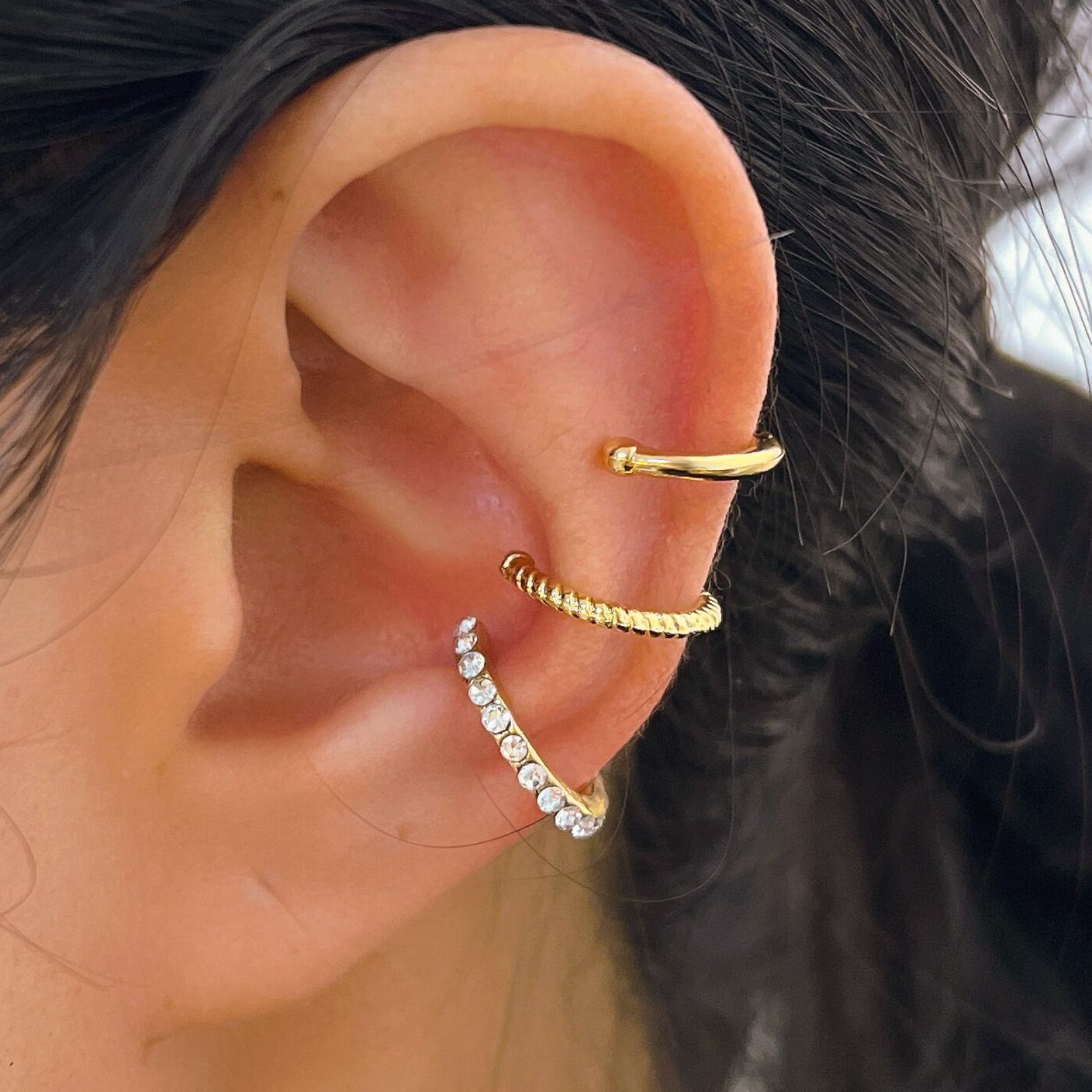 3 Pieces/Set Ear Clip Without Ear Holes, Ear Bone Clip with diamond inlay, C-shaped personality, fashionable temperament, compact ear clip