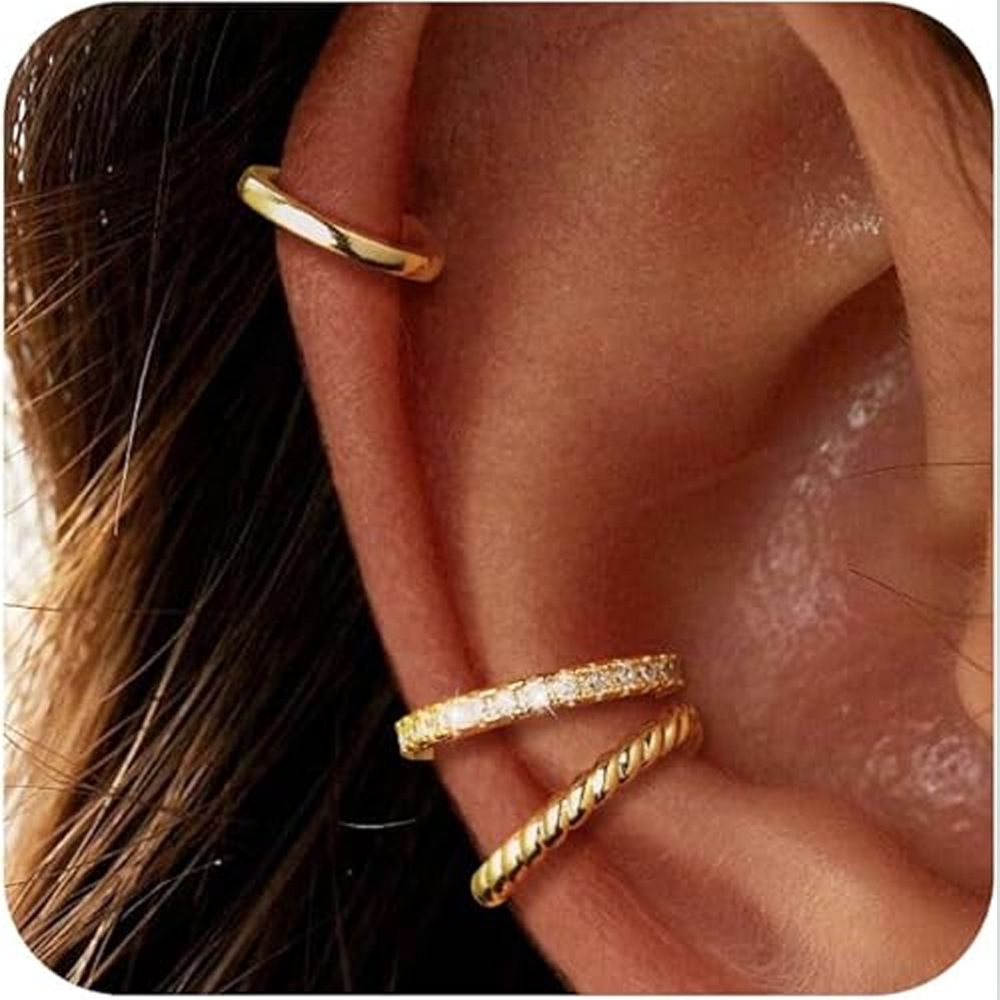 3 Pieces/Set Ear Clip Without Ear Holes, Ear Bone Clip with diamond inlay, C-shaped personality, fashionable temperament, compact ear clip