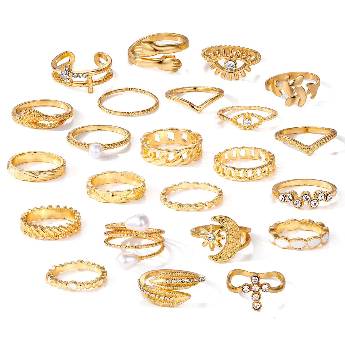 22 Pieces Rings butterfly heart-shaped multi joint ring set with female personality and niche design