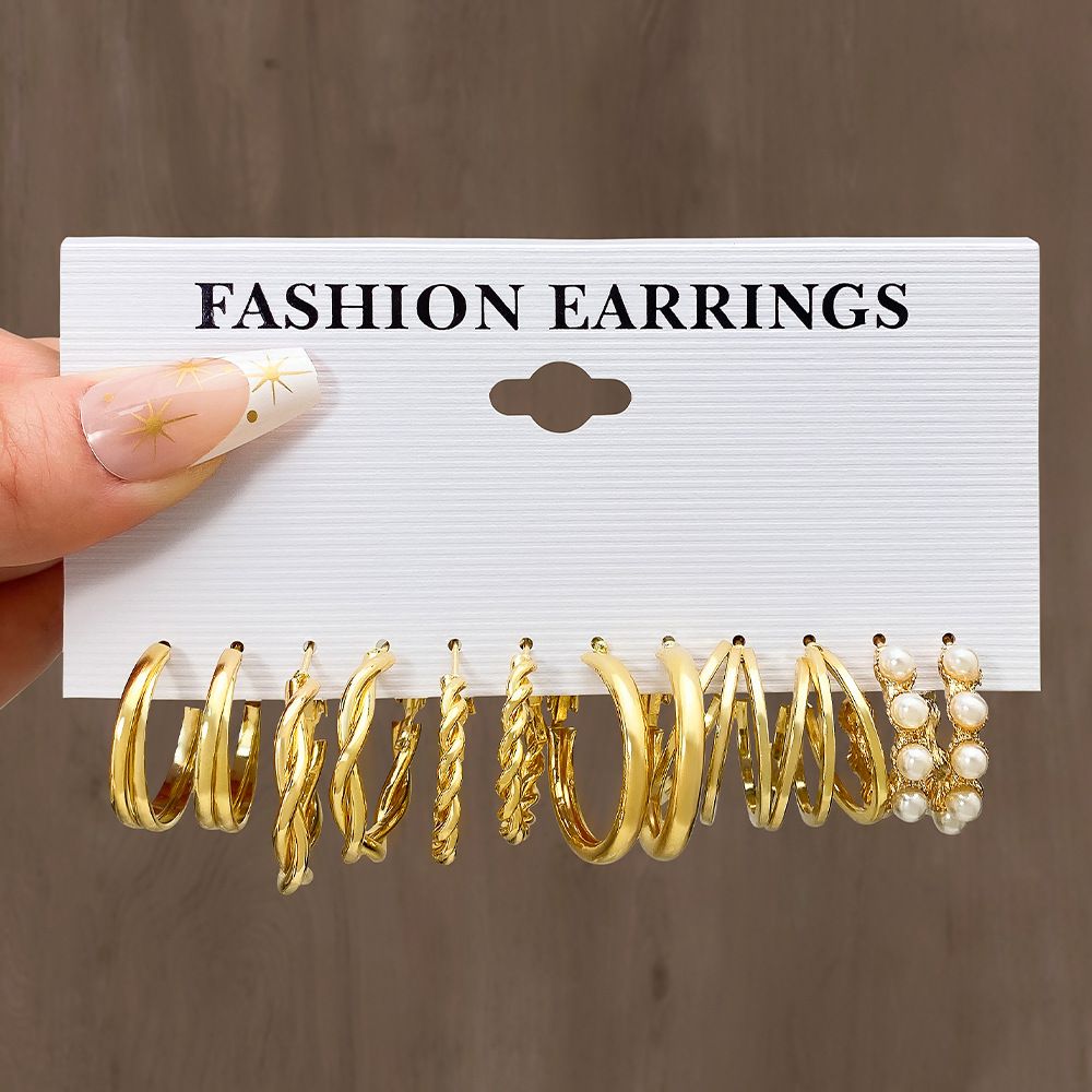 11 Pieces Earring Set Metal Fried Dough Twists chain earring set Creative simple earrings Geometric earrings