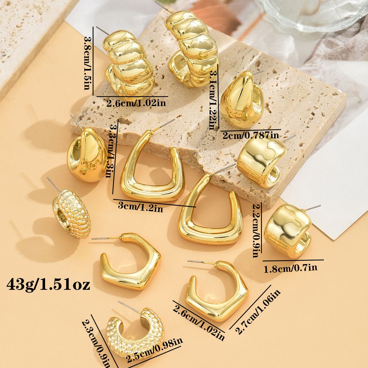 New French Style Earrings Acrylic Light high-end versatile and simple earrings with golden design, earrings with unique temperament, niche earrings