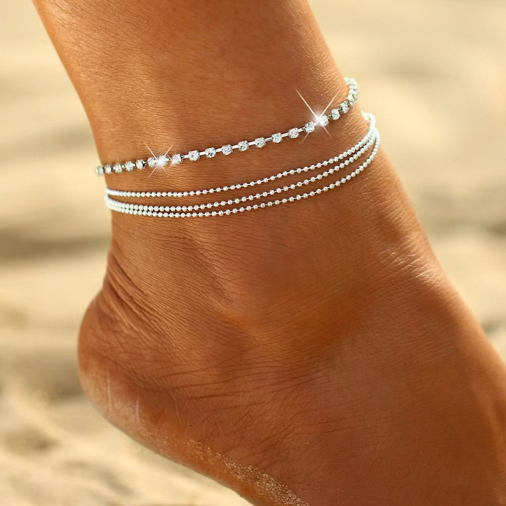 4-Layers Anklets Rhinestone Beach Foot Chain