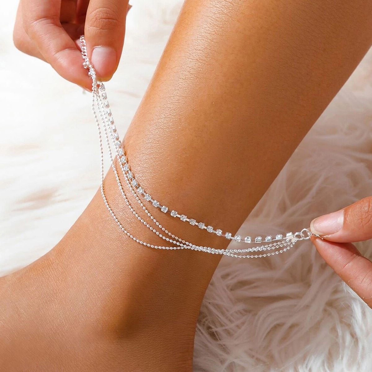 4-Layers Anklets Rhinestone Beach Foot Chain