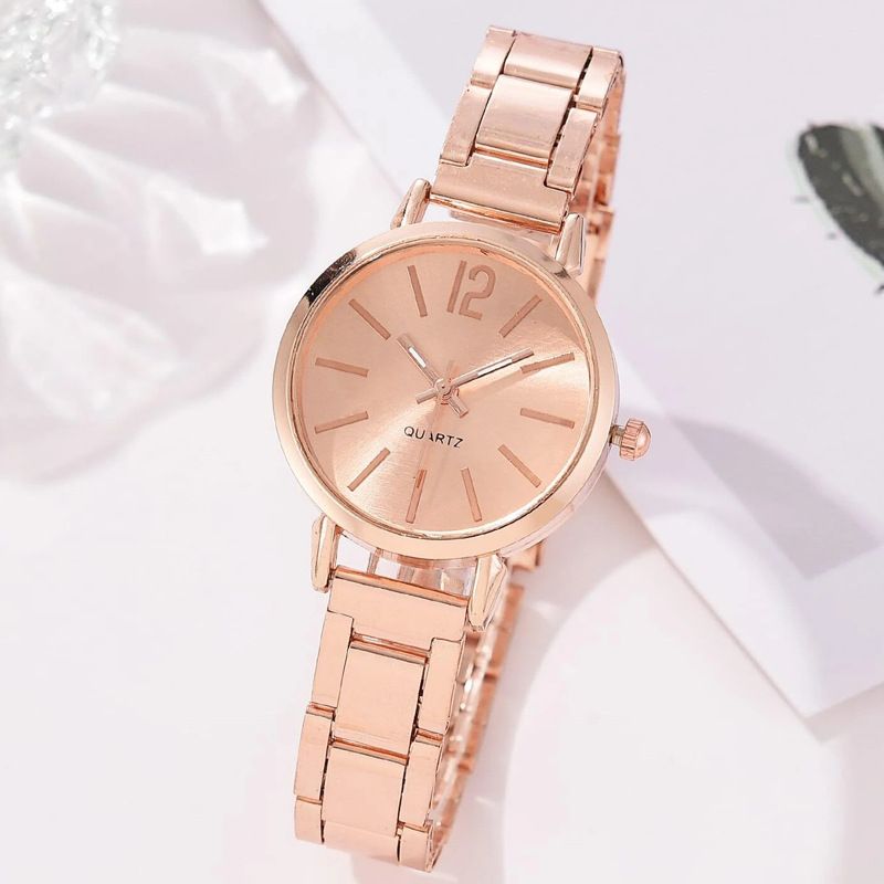 2-Piece Set Quartz Watch Bracelet Set with steel strap for women's watches, fashionable, simple and trendy women's quartz watch bracelet set