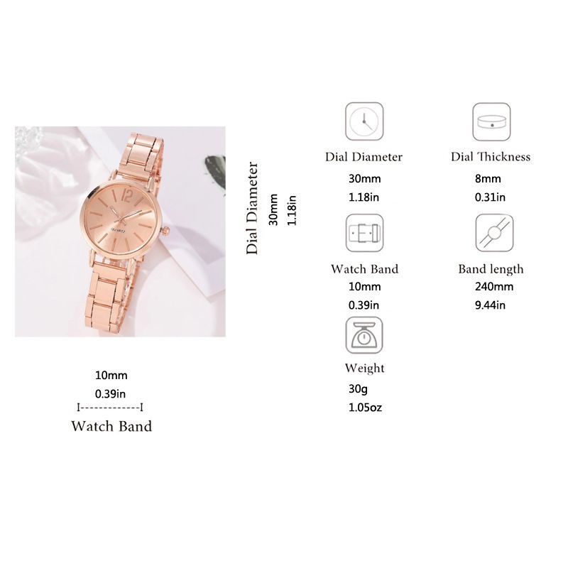 2-Piece Set Quartz Watch Bracelet Set with steel strap for women's watches, fashionable, simple and trendy women's quartz watch bracelet set