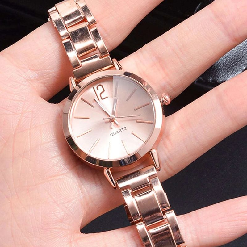 2-Piece Set Quartz Watch Bracelet Set with steel strap for women's watches, fashionable, simple and trendy women's quartz watch bracelet set