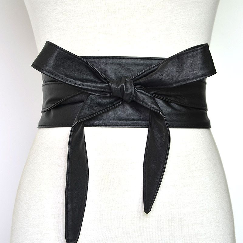 Ladies' fashionable and versatile decorative ribbon bow tie waistband waistband Black