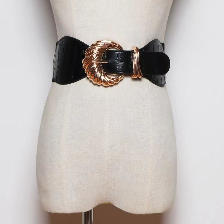 European and American retro black wide waistband women's decoration with skirts, coats, waist belts, elastic elastic waistbands, waist seals