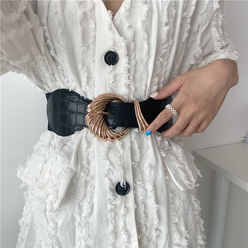 European and American retro black wide waistband women's decoration with skirts, coats, waist belts, elastic elastic waistbands, waist seals