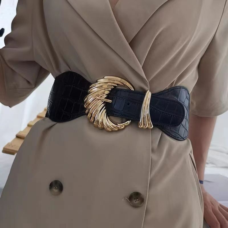 European and American retro black wide waistband women's decoration with skirts, coats, waist belts, elastic elastic waistbands, waist seals