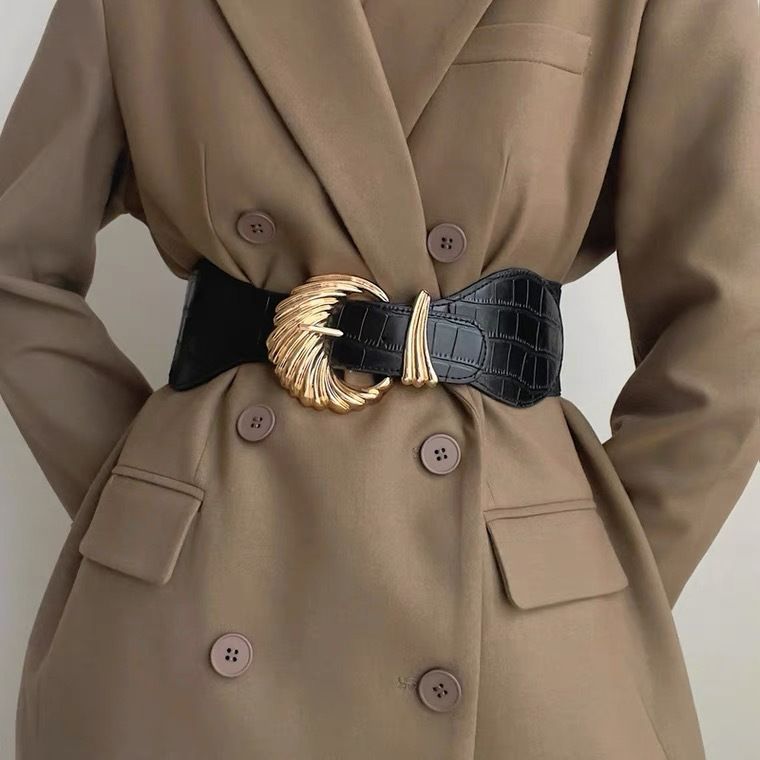 European and American retro black wide waistband women's decoration with skirts, coats, waist belts, elastic elastic waistbands, waist seals