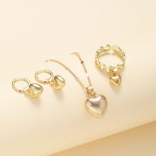 4 Pieces/Set Golden Peach Heart Earrings & Rings & Necklaces Alloy Fashion Accessories Set