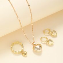 4 Pieces/Set Golden Peach Heart Earrings & Rings & Necklaces Alloy Fashion Accessories Set