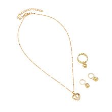 4 Pieces/Set Golden Peach Heart Earrings & Rings & Necklaces Alloy Fashion Accessories Set