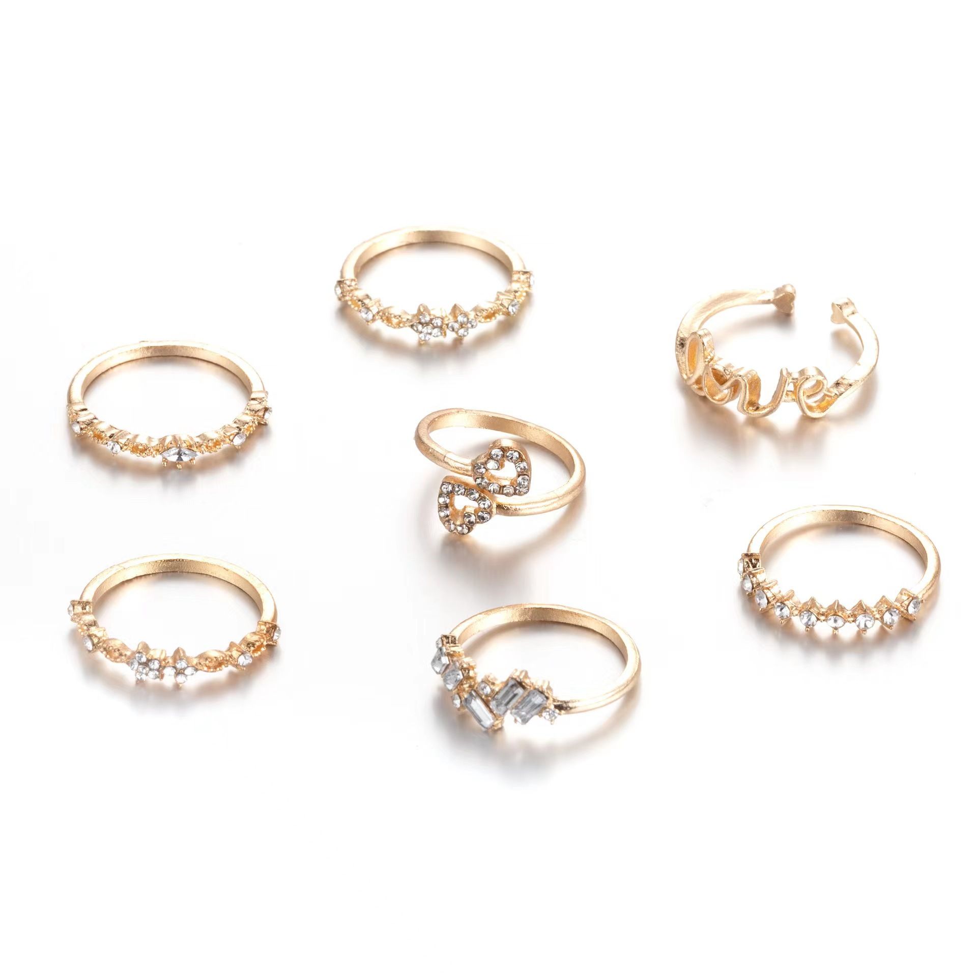 7 Pieces / Set Rings Golden Rings Love and Diamond Rings Fashion Accessories