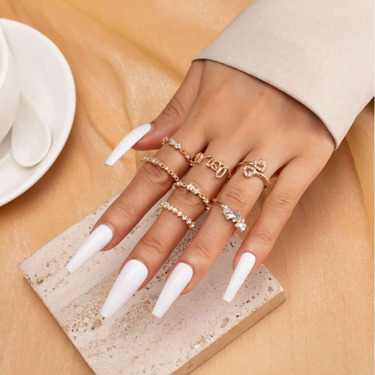 7 Pieces / Set Rings Golden Rings Love and Diamond Rings Fashion Accessories
