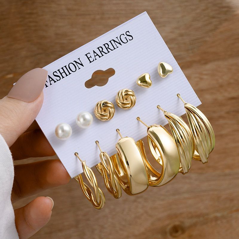 24 Pieces!! Earrings Set Retro Gold Geometric Women's Fashionable Pearl Earrings