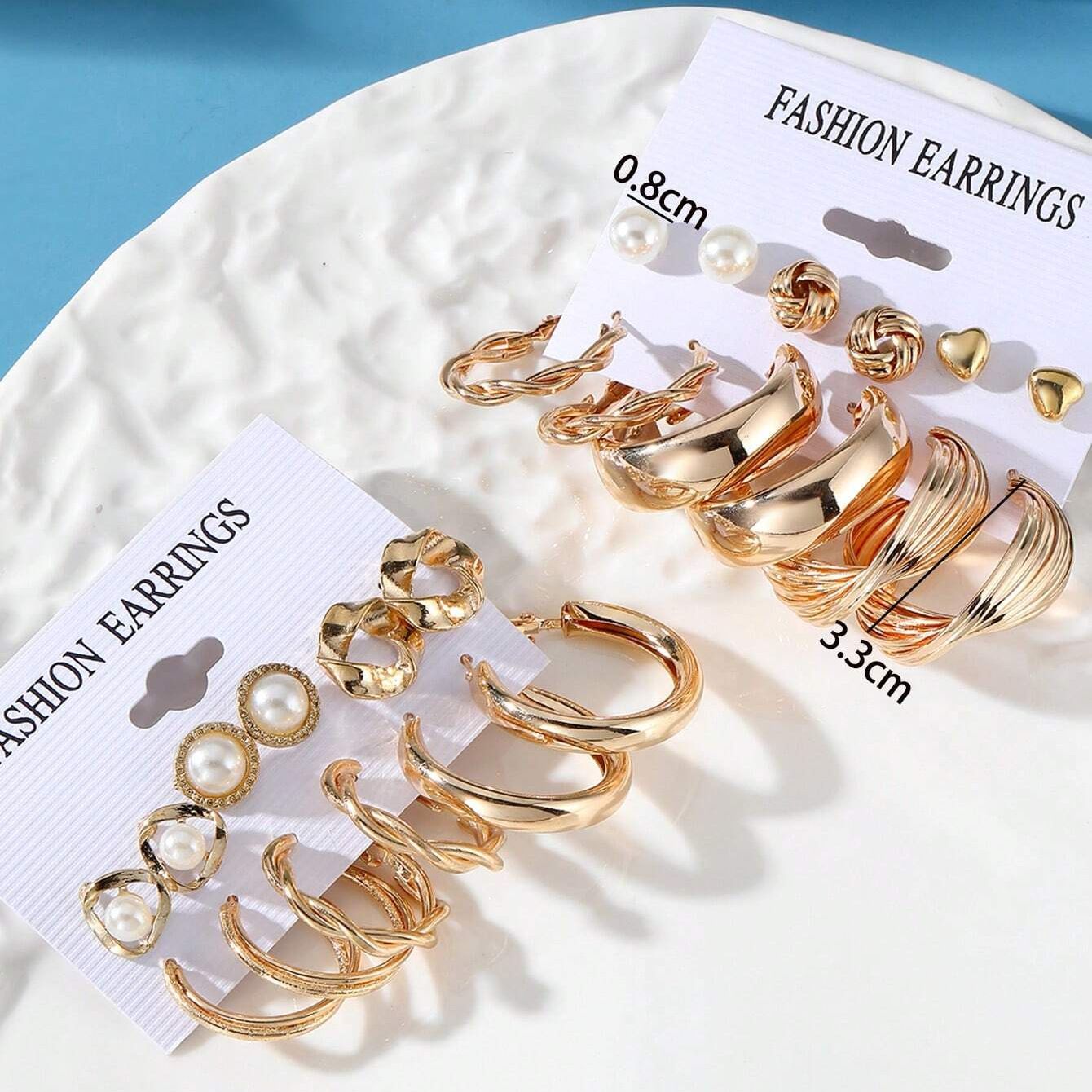 24 Pieces!! Earrings Set Retro Gold Geometric Women's Fashionable Pearl Earrings