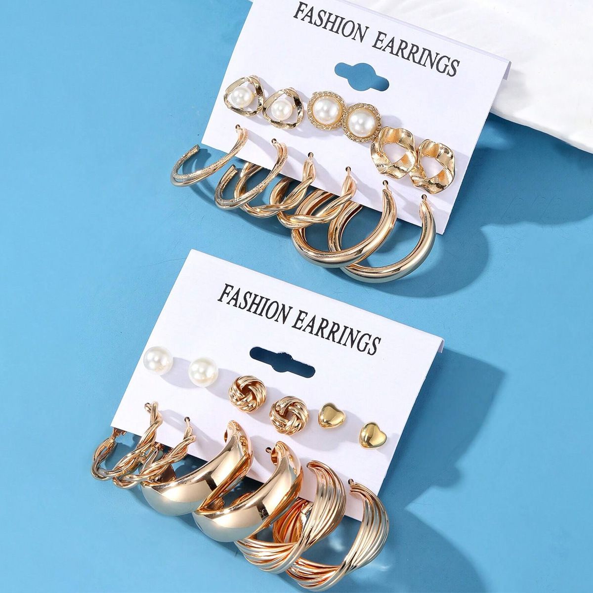 24 Pieces!! Earrings Set Retro Gold Geometric Women's Fashionable Pearl Earrings