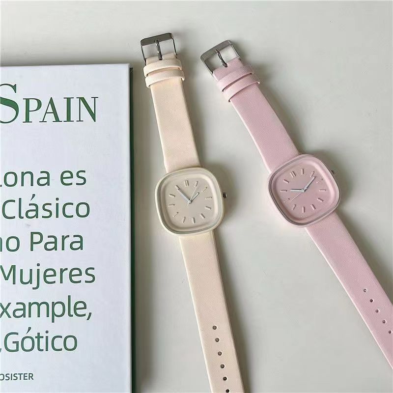 2-Piece Set Watch + Bracelet Macaron Colored Sports Watch ins Girl's Fashion Square Watch Student Watch for Girls and Ladies