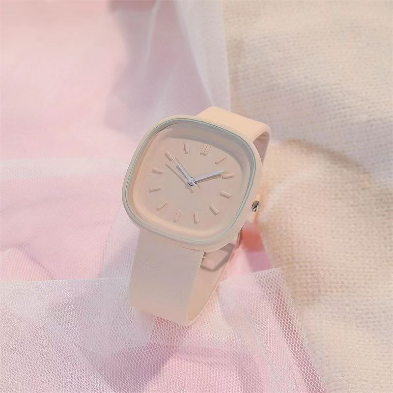 2-Piece Set Watch + Bracelet Macaron Colored Sports Watch ins Girl's Fashion Square Watch Student Watch for Girls and Ladies