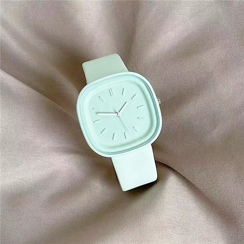 2-Piece Set Watch + Bracelet Macaron Colored Sports Watch ins Girl's Fashion Square Watch Student Watch for Girls and Ladies