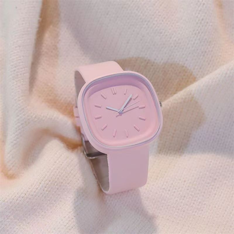 2-Piece Set Watch + Bracelet Macaron Colored Sports Watch ins Girl's Fashion Square Watch Student Watch for Girls and Ladies