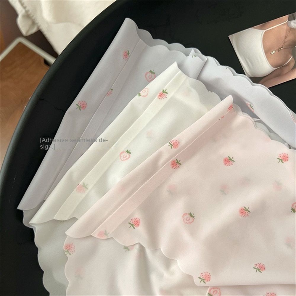 5PC women's strawberry Ice silk panties girls ultra thin underwear ladies seamless quick-drying students cotton crotch antibacterial mid-waist briefs
