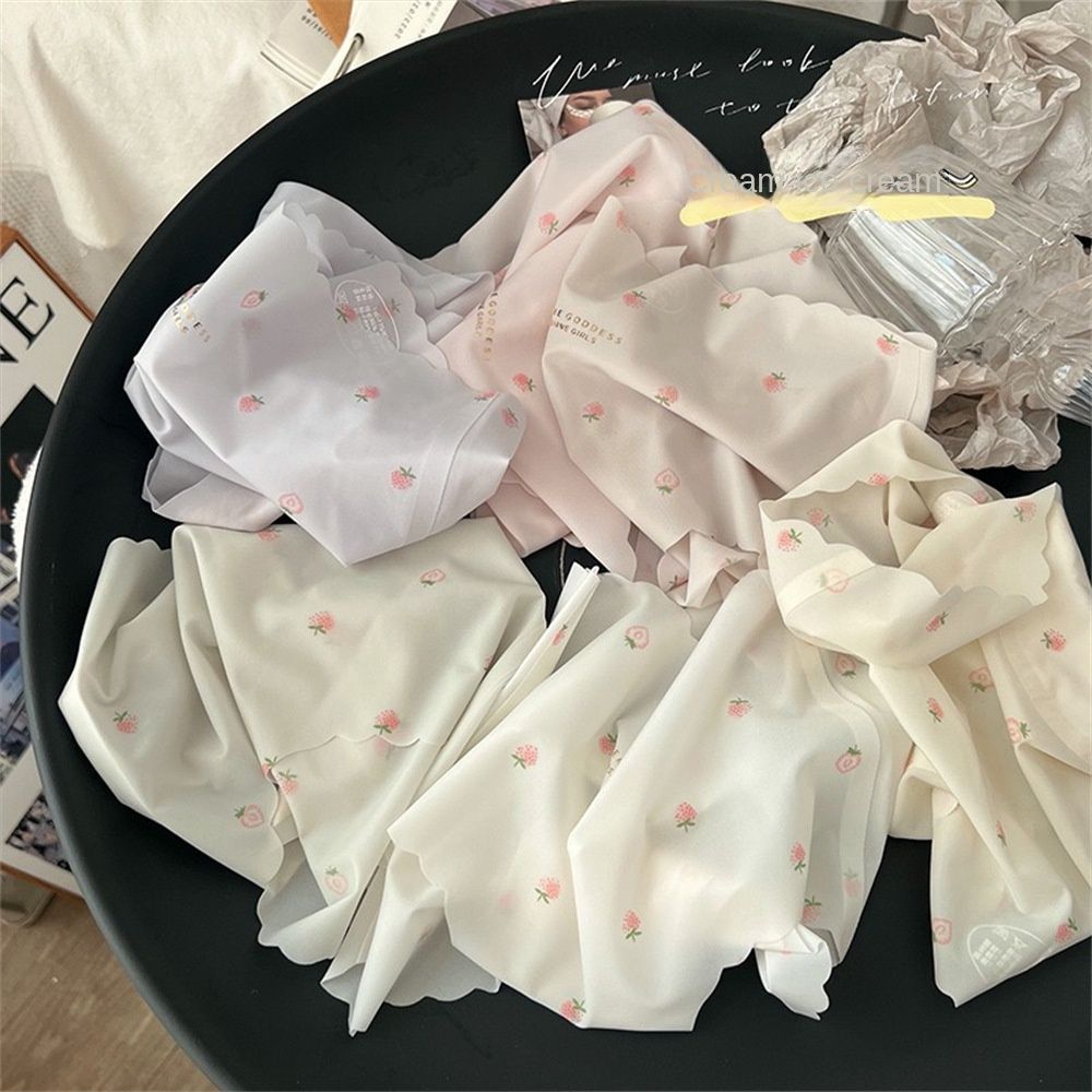 5PC women's strawberry Ice silk panties girls ultra thin underwear ladies seamless quick-drying students cotton crotch antibacterial mid-waist briefs