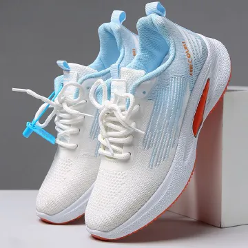 Women's shoes casual sports shoes running shoes ladies' fly woven shoes girls fashion athletic shoes students shoes sneaker Mother gym shoes white+blue,EU37