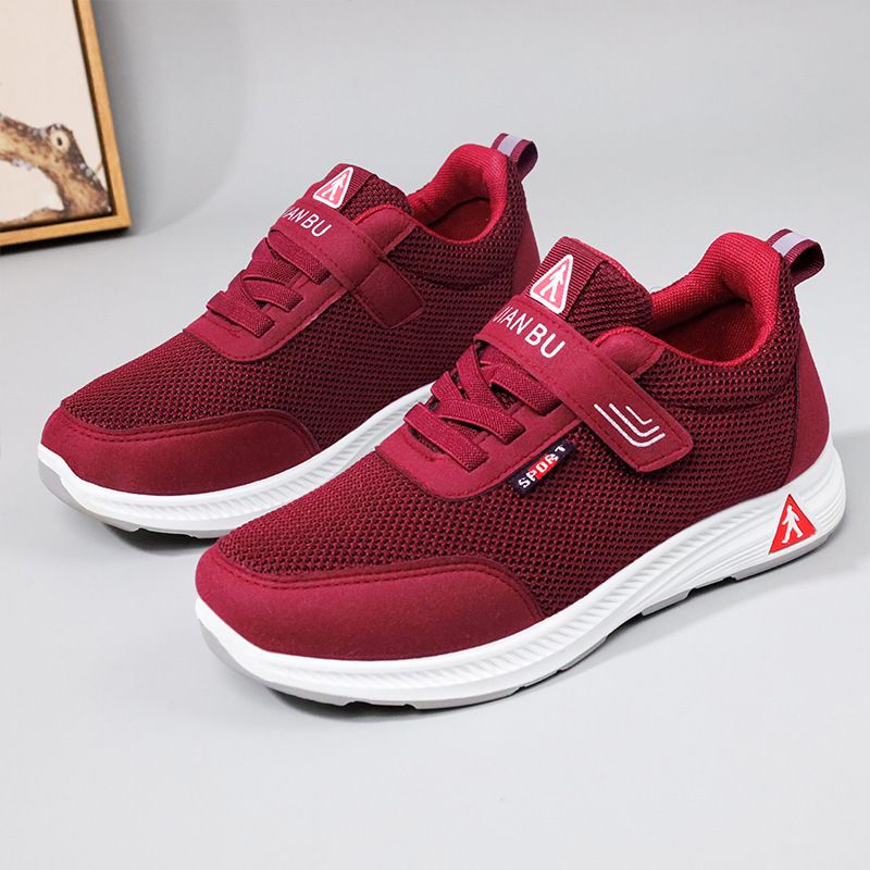 Women's walking shoes ladies sports shoes girls sneaker soft sole fly woven single casual gym shoes students running shoes athletic Red,EU40