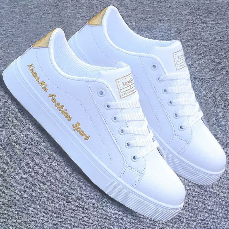 Men's casual PU artificial leather shoes Boys white sports shoes fashion running shoes driving shoes students single shoes athletic skateboarding shoes sneakers