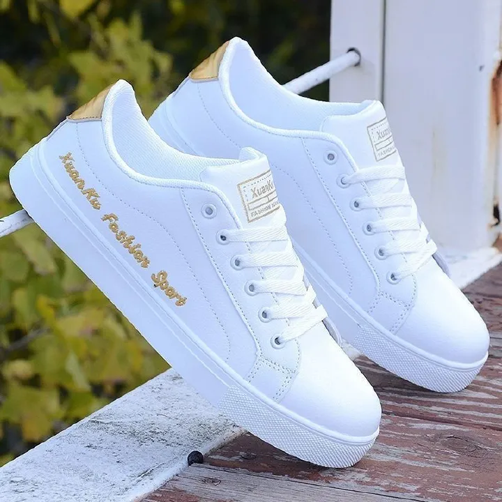 Thor Men's casual PU artificial leather shoes Boys white sports shoes fashion running shoes driving shoes students single shoes athletic skateboarding shoes sneakers white +  gold