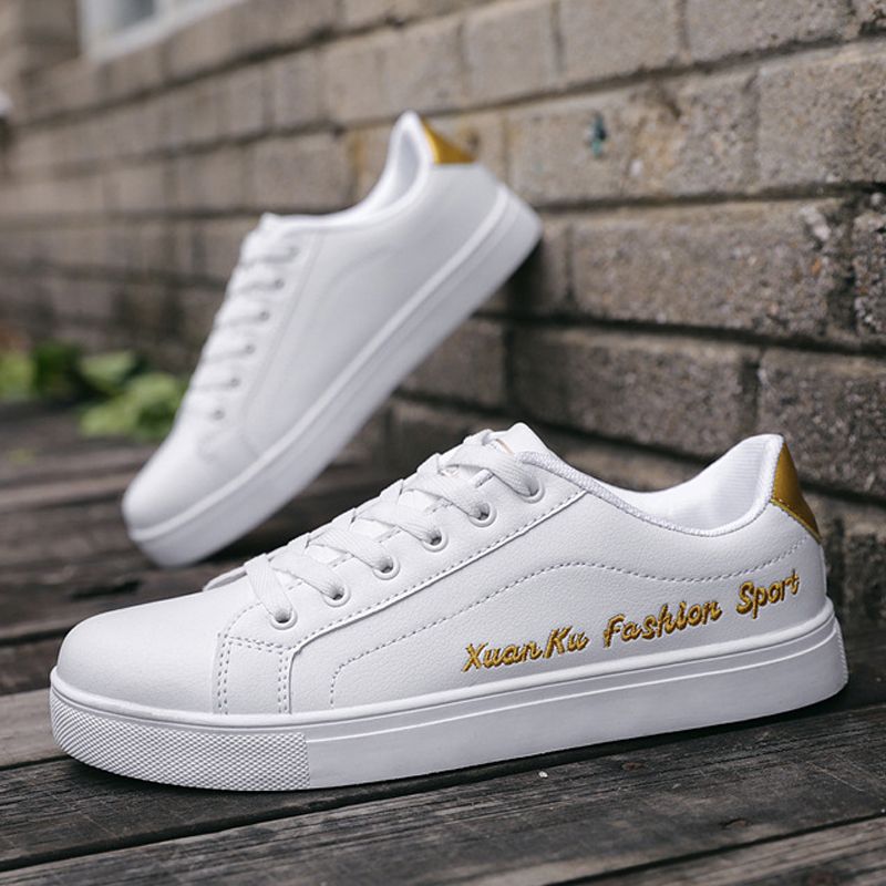Men's casual PU artificial leather shoes Boys white sports shoes fashion running shoes driving shoes students single shoes athletic skateboarding shoes sneakers